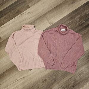 2 Chelsea Garden Vintage USA brand 100% cotton Turtlenecks pink Knit